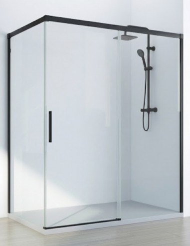 Mampara de ducha negro 1 hoja fija y 1 puerta corredera + lateral fijo - CAUCE de Bathplus