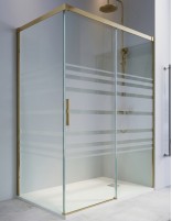 Mampara de ducha oro 1 hoja fija y 1 puerta corredera + lateral fijo decorada