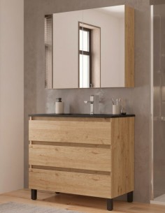 Mueble baño 3 cajones - lavabo negro mate OSIRO