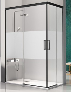 Mampara de ducha en ángulo modelo GLASÉ NEGRA de Kassandra 2