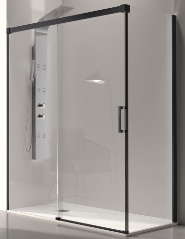 Mampara negra corredera + lateral GLASÉ de Kassandra