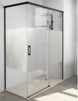 Mampara corredera perfil negro decorado líneas