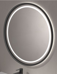 Espejo circular marco negro con luz LED modelo Caicos de Eurobath