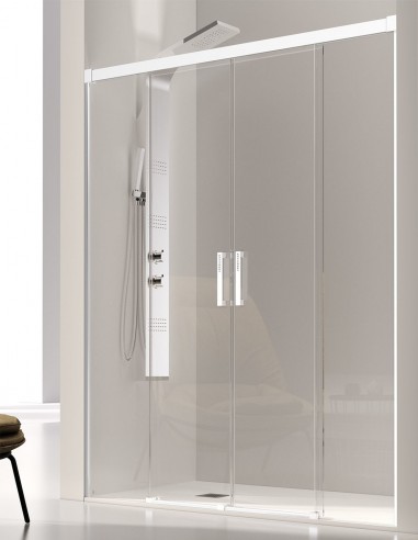 Mampara 2 hojas correderas + 2 fijos Glasé Blanca de Kassandra