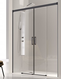 Mampara dos puertas correderas + 2 fijos Glasé Negra de Kassandra
