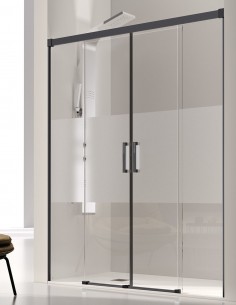 Mampara dos puertas correderas + 2 fijos Glasé Negra de Kassandra 2