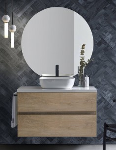 Mueble de baño blanco y madera nórdico