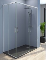 Mampara para plato ducha rectangular modelo Jazz cromo de 2 fijas y 2 correderas
