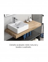 Encimera baño madera roble natural y detalle lavabo cuadrado