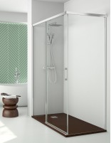 Mampara frontal fija + puerta corredera + lateral fijo cromo