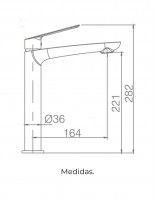 Grifo alto lavabo latón modelo LUXOR de Imex croquis