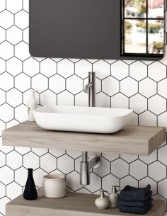 Lavabo resina modelo MASAI sobre encimera blanco