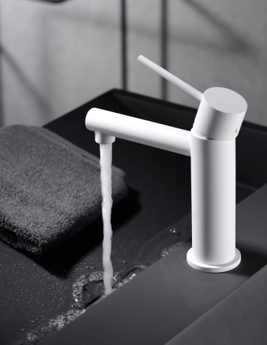 Grifo lavabo moderno negro blanco ambiente
